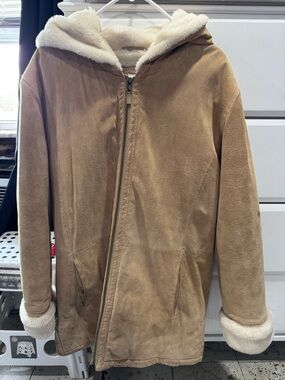 St. John's Bay Tan Hooded Faux Fur Fill Zip Jacket